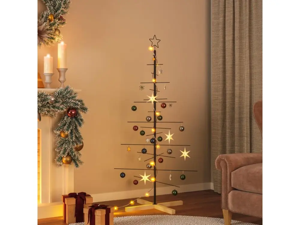 Arbre de Noël en métal avec base en bois noir 150 cm