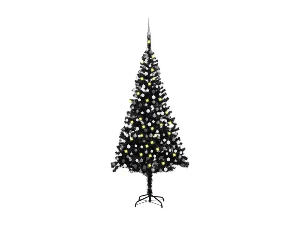 Arbre de Noël artificiel avec LED et boules Noir 240 cm PVC