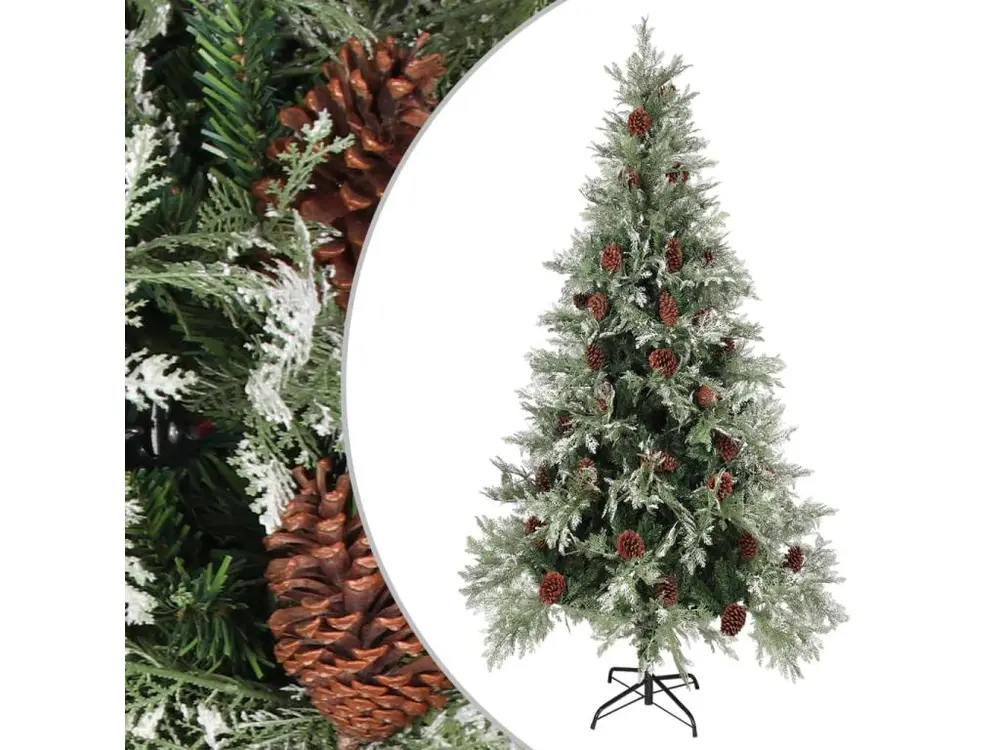 Sapin de Noël avec pommes de pin Vert et blanc 225 cm PVC et PE