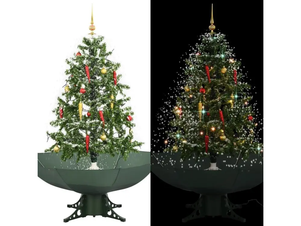 Arbre de Noël neigeux avec base de parapluie Vert 140 cm