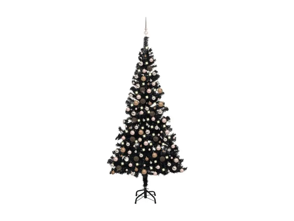 Arbre de Noël artificiel avec LED et boules Noir 240 cm PVC