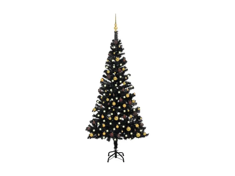 Arbre de Noël artificiel avec LED et boules Noir 150 cm PVC