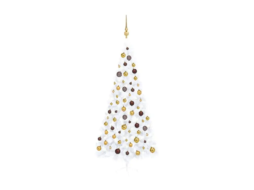 Demi-arbre de Noël artificiel avec LED et boules Blanc 240 cm