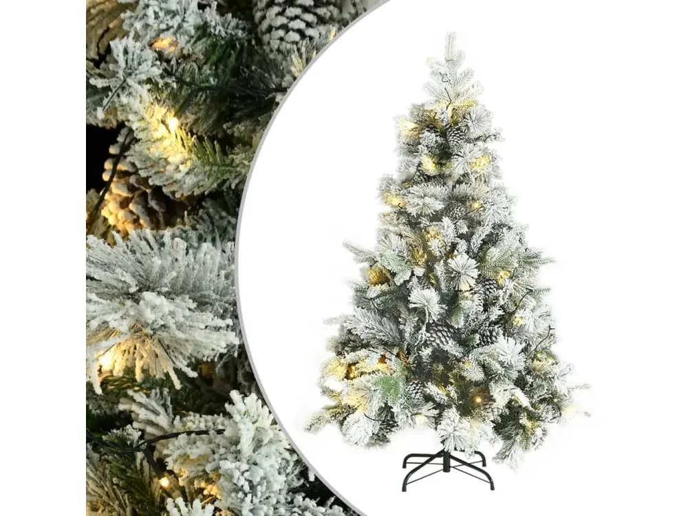 Sapin de Noël neige floquée et LED et cônes 150 cm PVC et PE