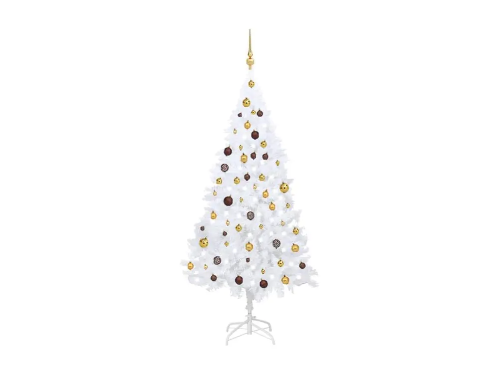 Arbre de Noël artificiel avec LED et boules Blanc 180 cm PVC