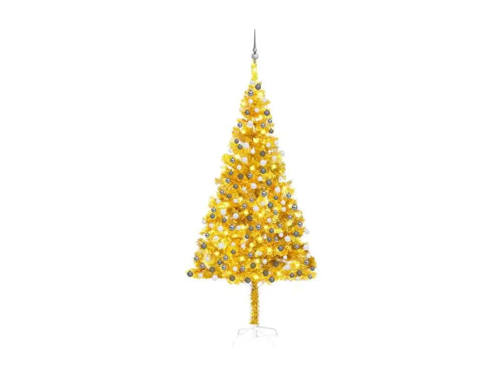 Arbre de Noël artificiel avec LED et boules Doré 210 cm PET