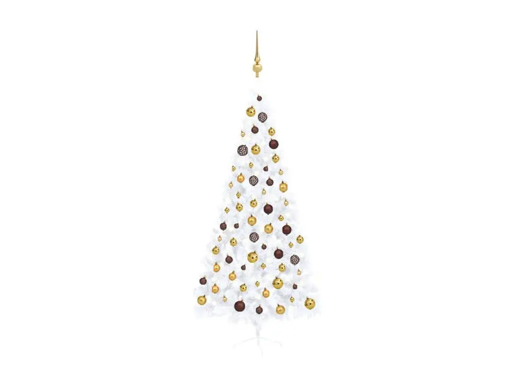 Demi-arbre de Noël artificiel avec LED et boules Blanc 210 cm