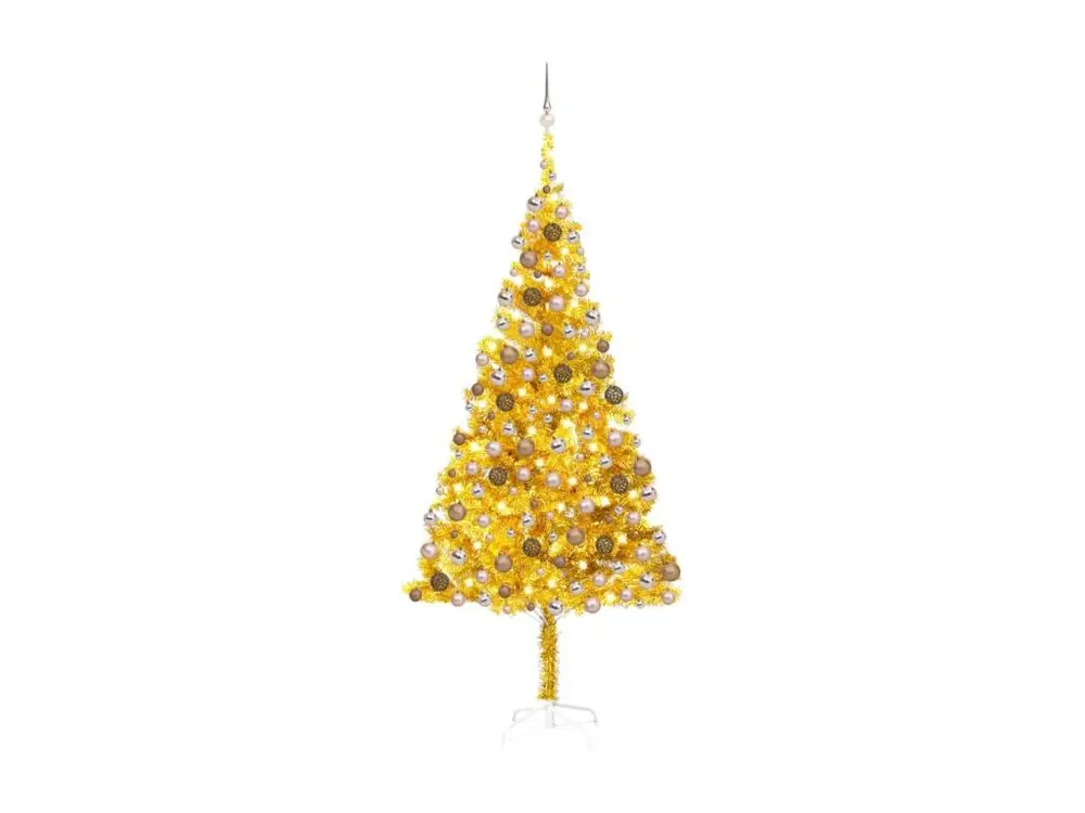 Arbre de Noël artificiel avec LED et boules Doré 240 cm PET