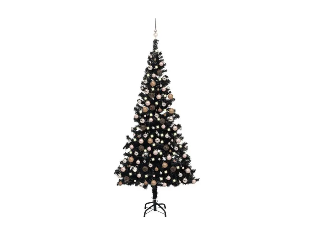 Arbre de Noël artificiel avec LED et boules Noir 210 cm PVC