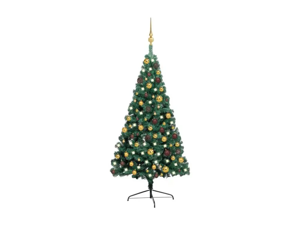 Demi-arbre de Noël artificiel avec LED et boules Vert 120 cm