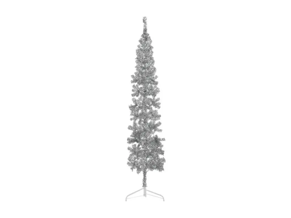 Demi sapin de Noël artificiel mince avec support Argenté 210 cm