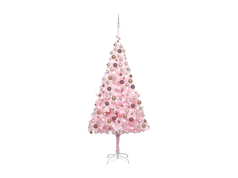 Arbre de Noël artificiel avec LED et boules Rose 210 cm PVC