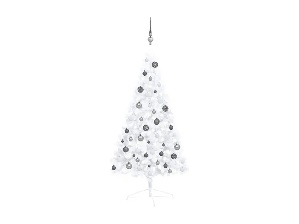 Demi-arbre de Noël artificiel avec LED et boules Blanc 120 cm