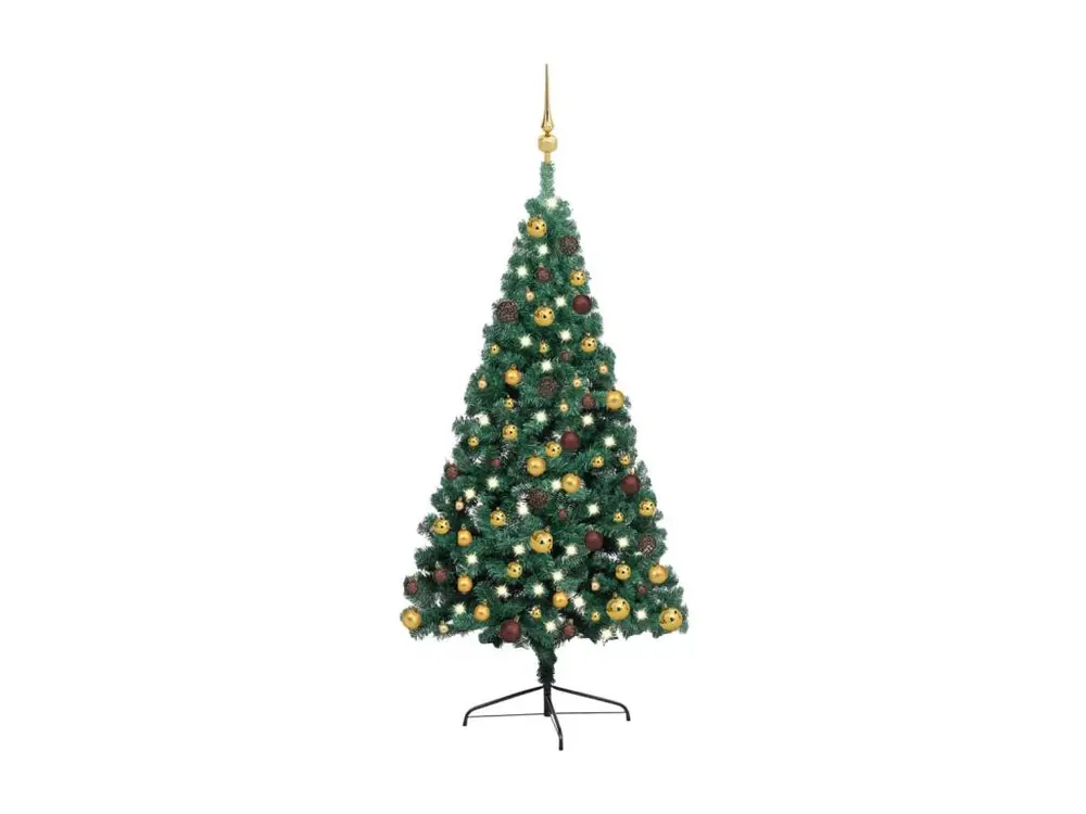 Demi-arbre de Noël artificiel avec LED et boules Vert 240 cm