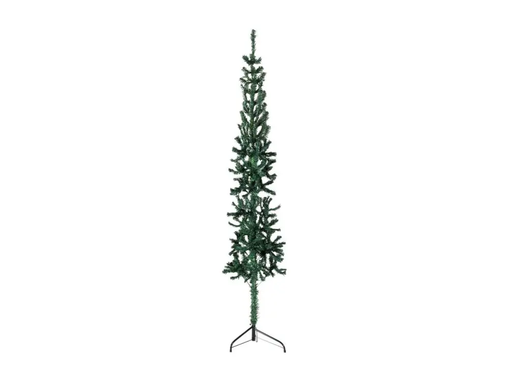 Demi sapin de Noël artificiel mince avec support Vert 210 cm