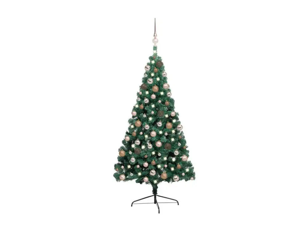 Demi-arbre de Noël artificiel avec LED et boules Vert 240 cm