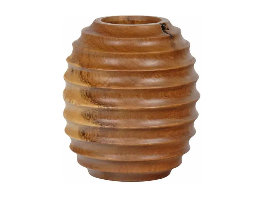 Vase décoratif ovale H. 26 cm en bois de teck massif - HIGGINS