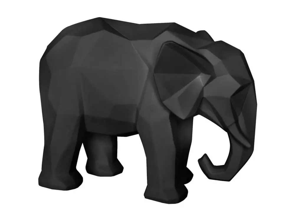 Eléphant en résine mat Origami Noir