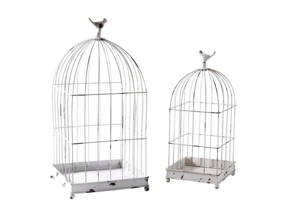 Cages en métal laqué blanc vieilli (Lot de 2)