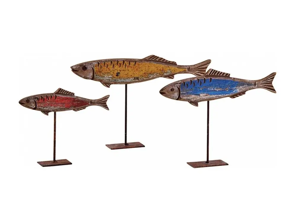 Poissons colorés en bois sur pieds (Lot de 3)