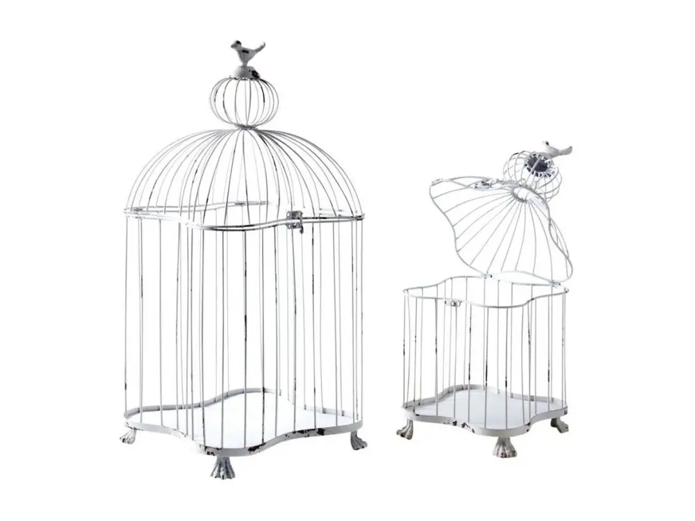 Cages en métal laqué blanc patiné (Lot de 2)