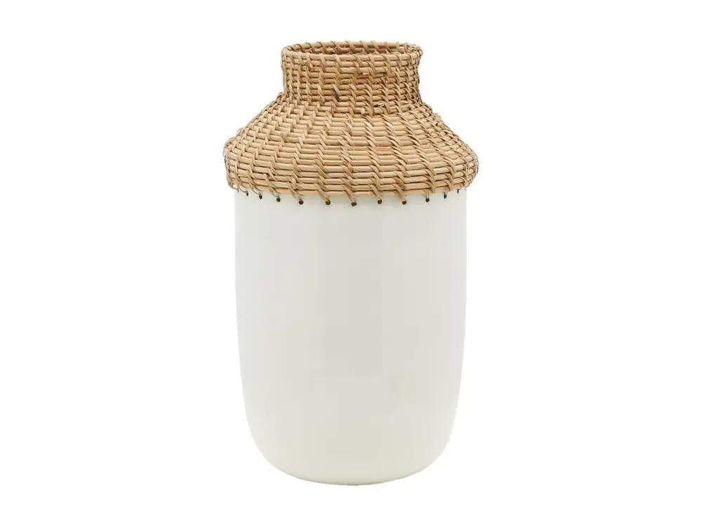 Vase en métal blanc et rotin Grand modèle