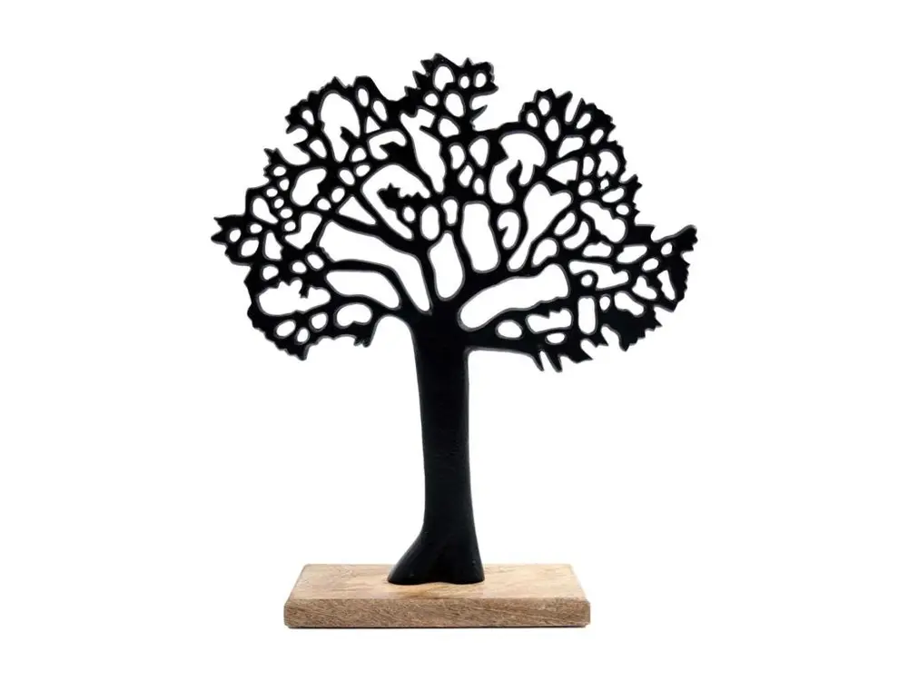 Arbre décoratif en aluminium noir et bois de manguier Arbre de vie