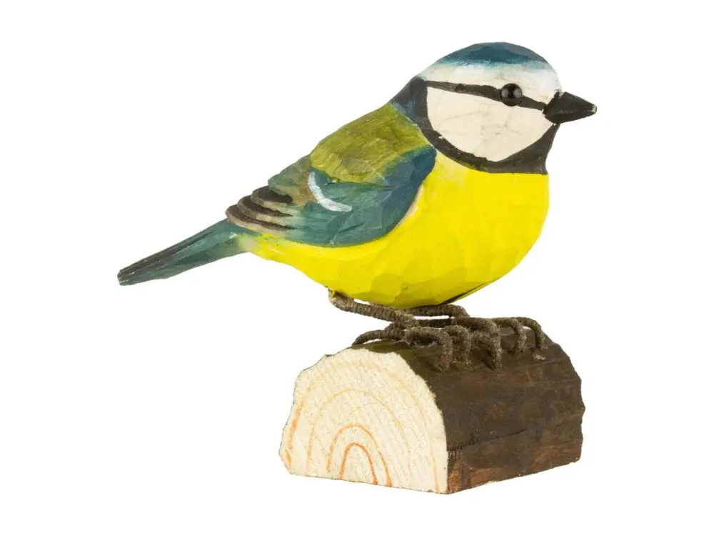 Mésange bleue à poser en bois sculpté à la main