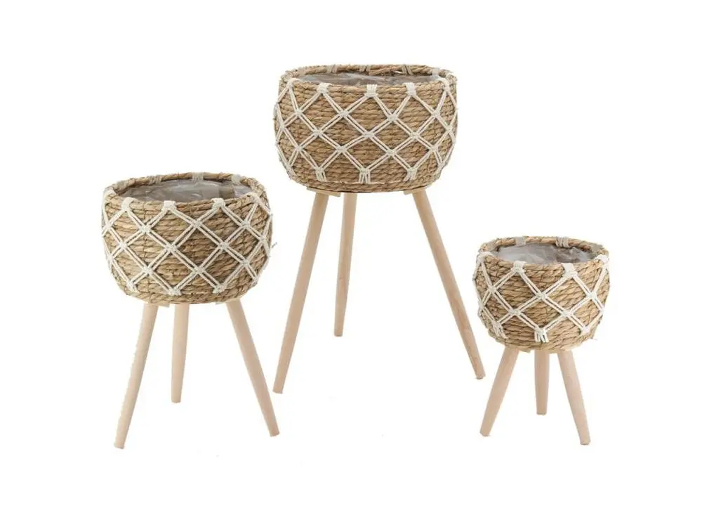 Cache-pots en jonc sur pieds (lot de 3)