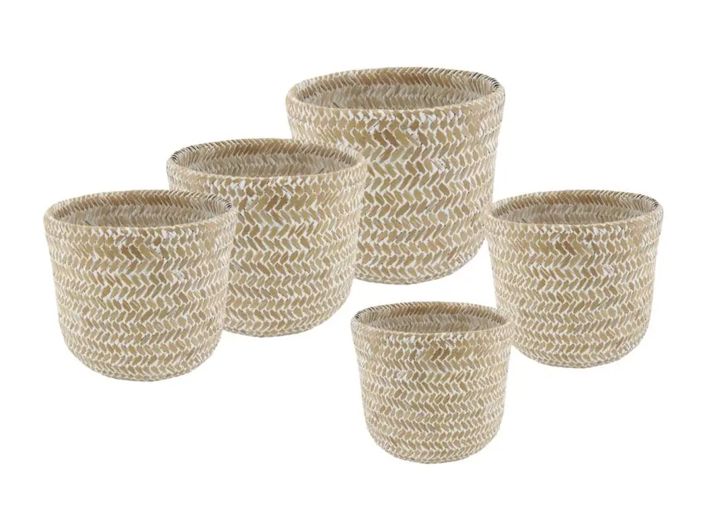 Cache pot rond en bambou patiné (Lot de 5)