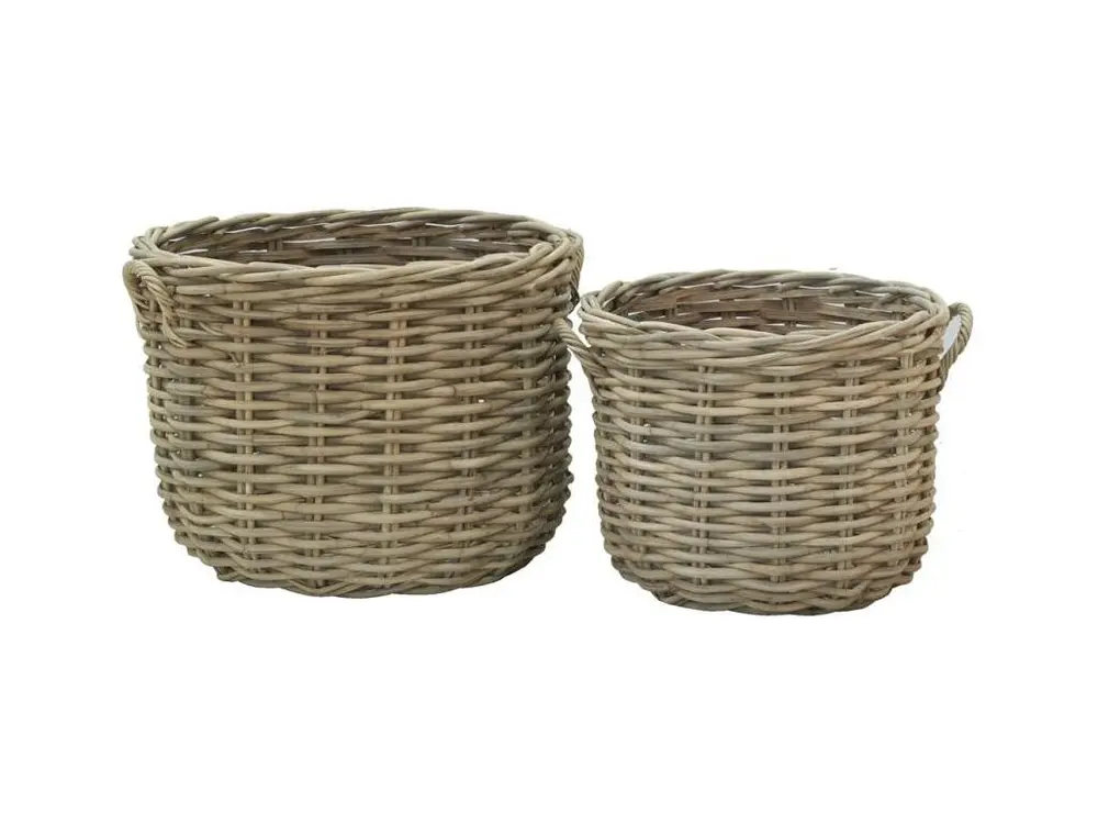 Maxi cache-pots en rotin poelet fendu sable (lot de 2)