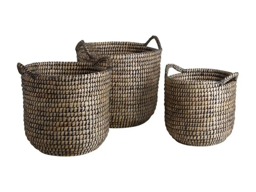 Cache-pots ronds en jonc naturel et teinté (Lot de 3)