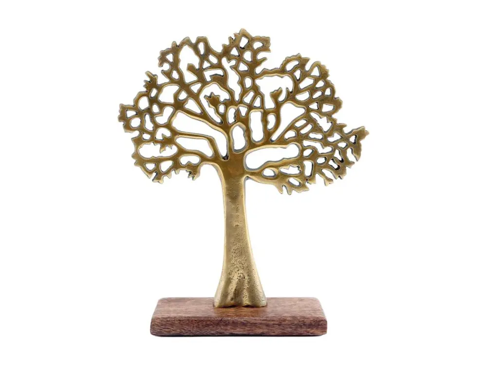 Arbre décoratif en aluminium doré et bois de manguier Arbre de vie Taille 1