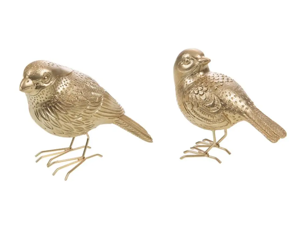 Oiseaux décoratifs dorés en polyrésine (Lot de 2)