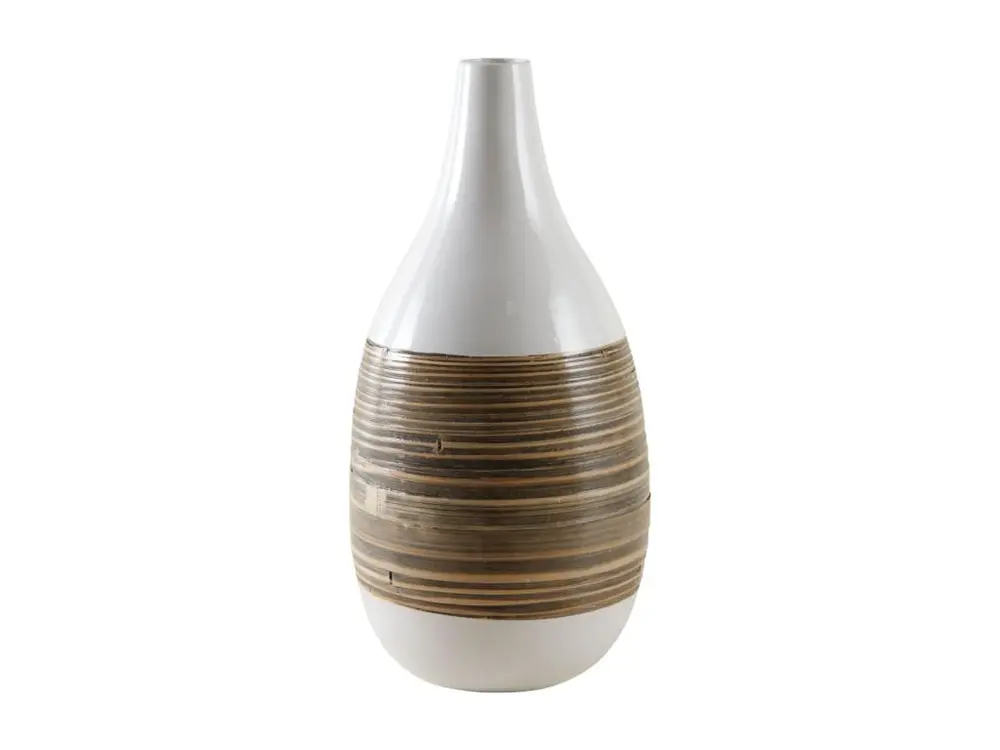 Vase décoratif bambou naturel et laqué blanc M2