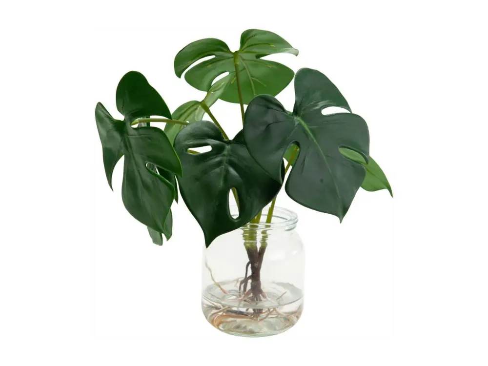 Plante artificielle pot en verre Monstera 27 cm