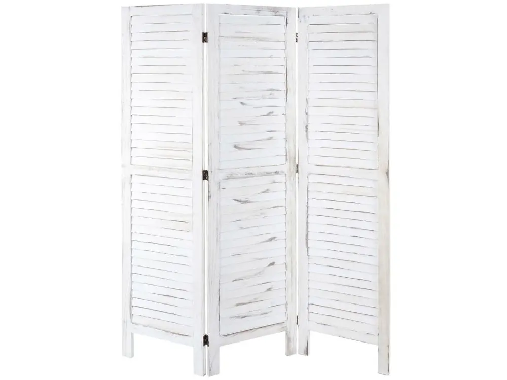 Paravent HWC-G30, cloison de séparation, pare-vue, brise-vue, style shabby chic, 170x120cm - blanc