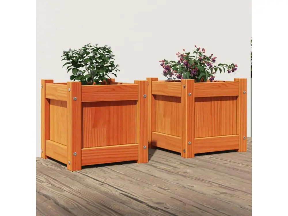 Jardinières 2 pcs marron bois de pin massif