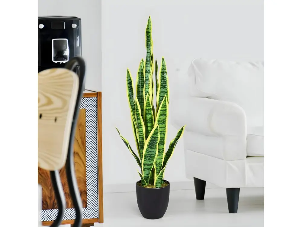 Plante Artificielle Déco. Interieur Sansevieria Trifasciata avec Pot et 20 Feuilles Arbre/ Fleur Extérieur - H 90 CM Vert