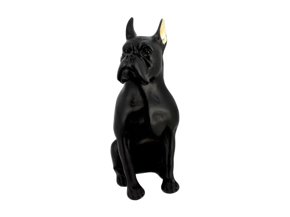 Now's Home - Chien En Resine Noir Avec Oreilles Dorees 13,3x9xh23cm Hector