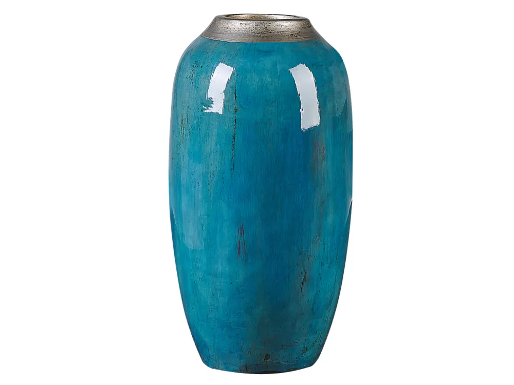 Vase décoratif bleu à col argenté 42 cm MILETUS