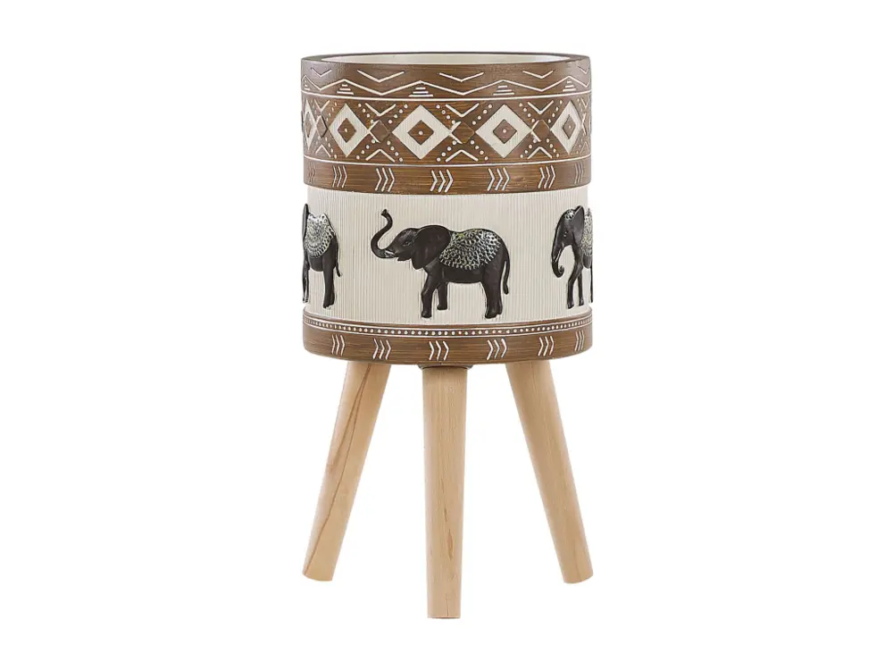 Cache-pot motif éléphant avec pieds en bois ⌀ 25 cm ACHILIO