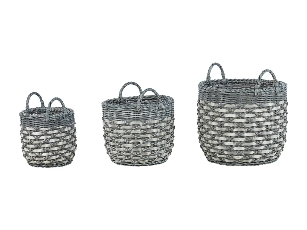 Lot de 3 paniers à fleurs en polyrotin gris et blanc GEFIRA