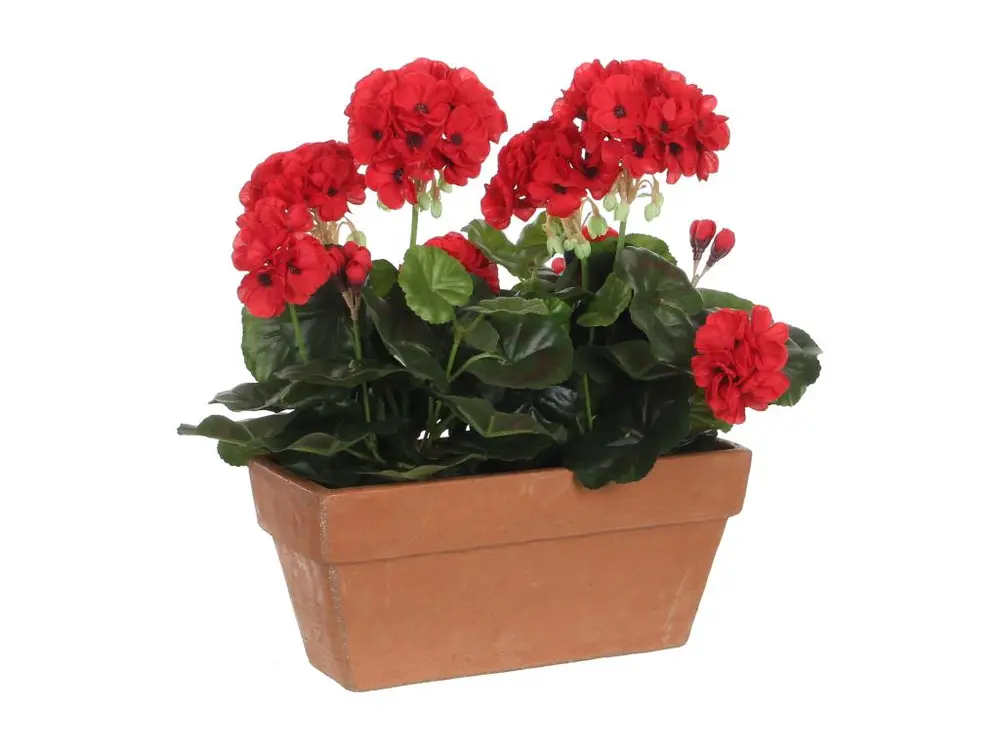 Plante artificielle en polyester et ciment de sable - 29 x 13 x 40 - Rouge - GERANIUM