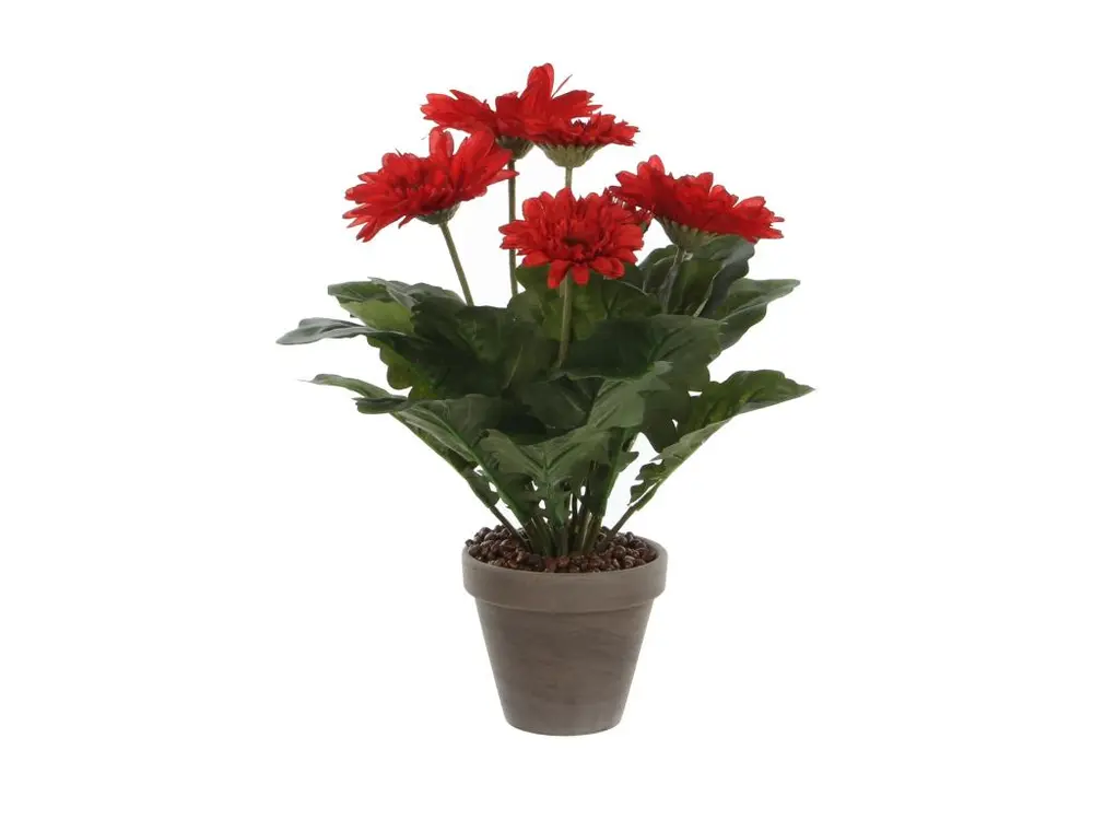 Plante artificielle en polyester et terre cuite - 35 x Ø30 - Rouge - GERBERA