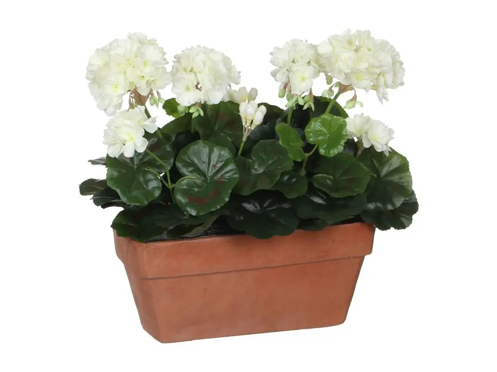 Plante artificielle en polyester et ciment de sable - 29 x 13 x 40 - Blanc - GERANIUM