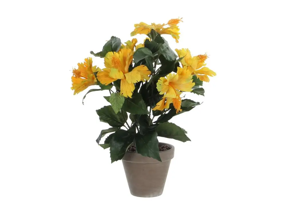 Plante artificielle en polyester et terre cuite - 40 x Ø30 - Jaune - HIBISCUS