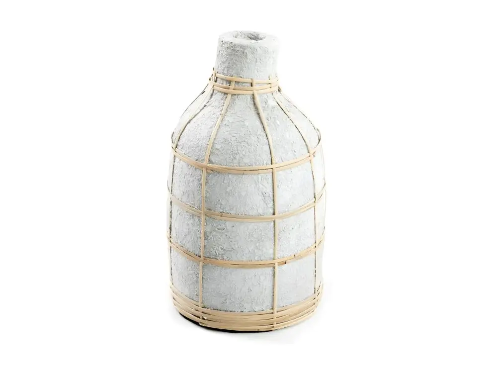 Vase avec rotin en béton gris 13x13x24 cm