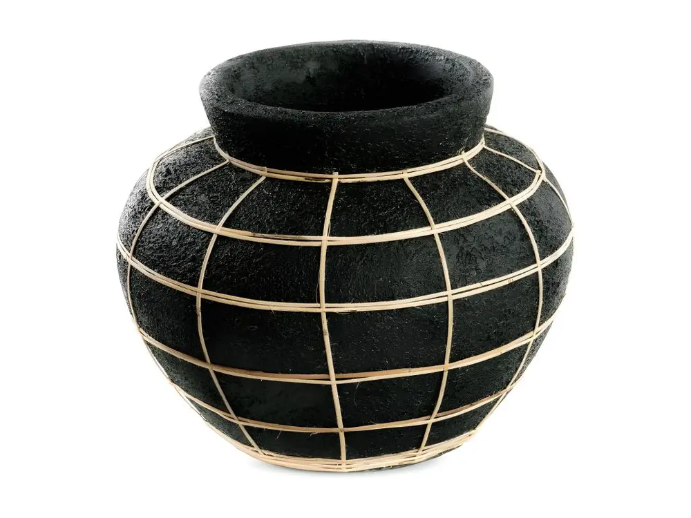 Vase avec rotin en béton noir 29x29x23 cm