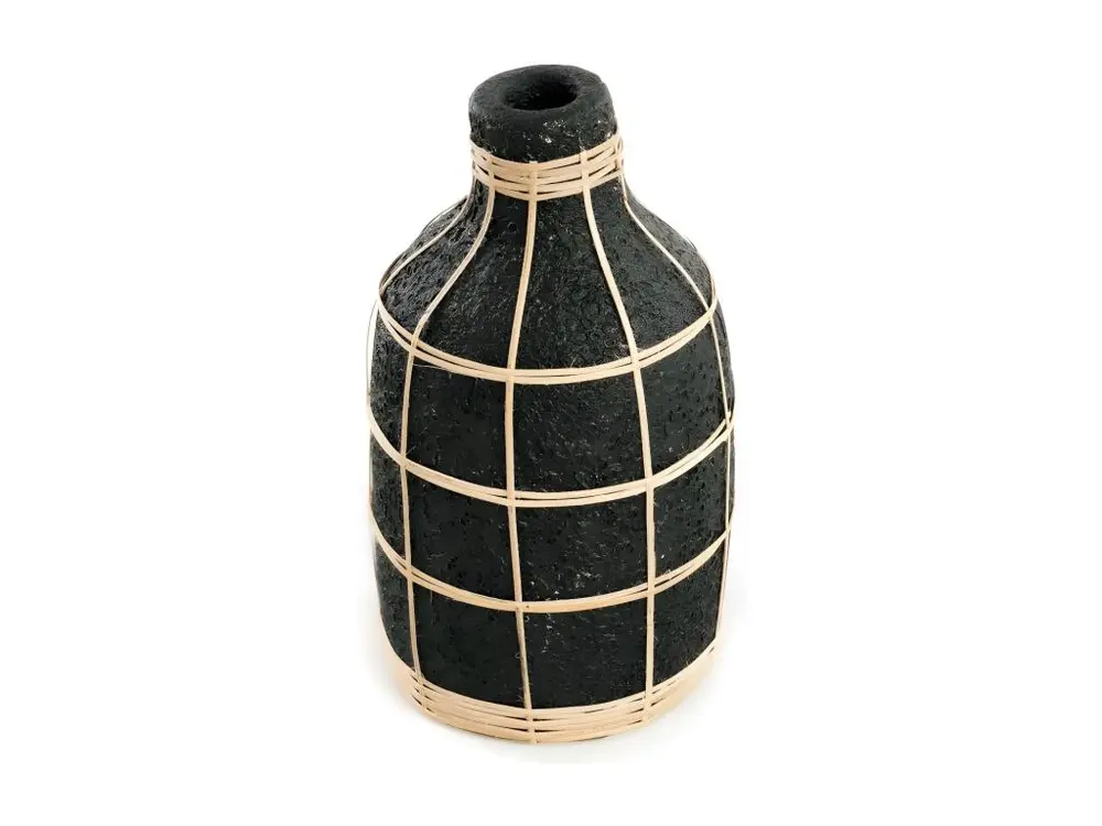 Vase avec rotin en béton noir 13x13x24 cm